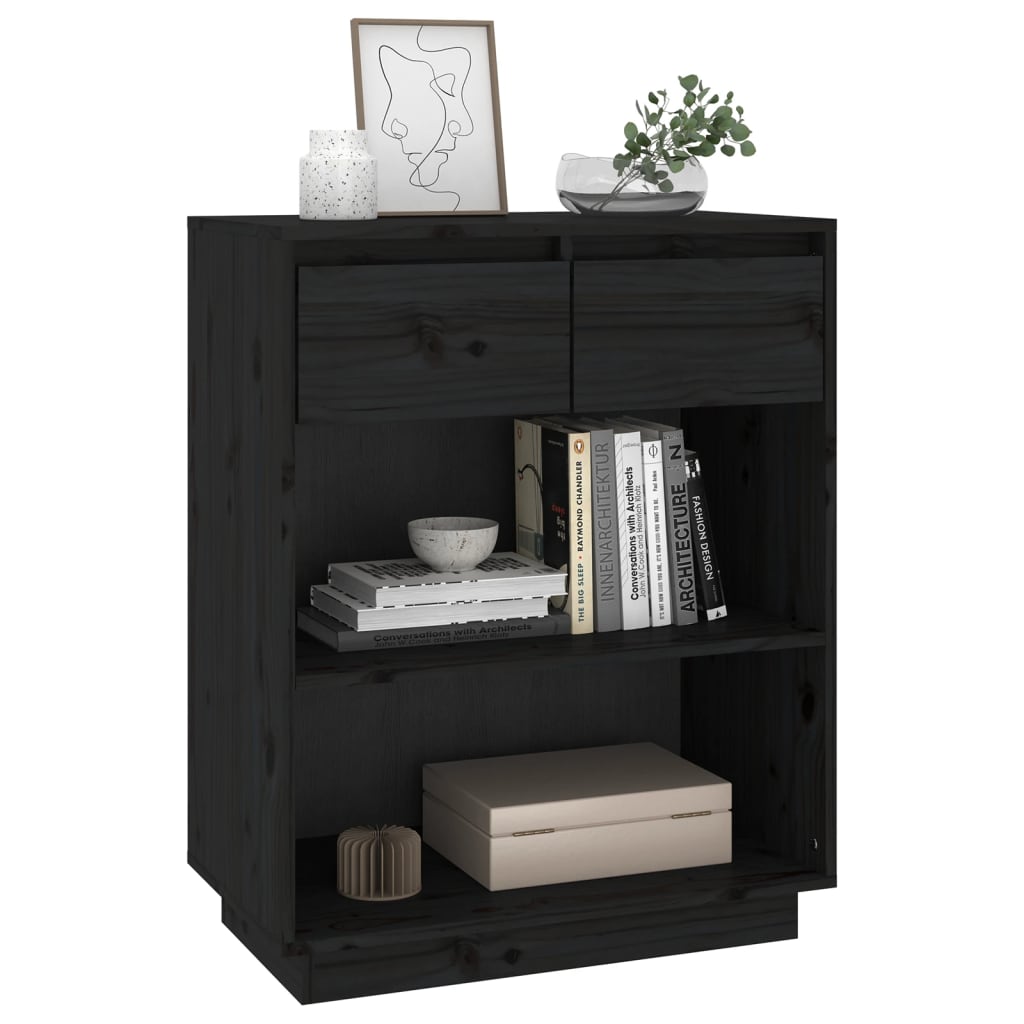 Beistellschrank Schwarz 60x34x75 cm Massivholz Kiefer